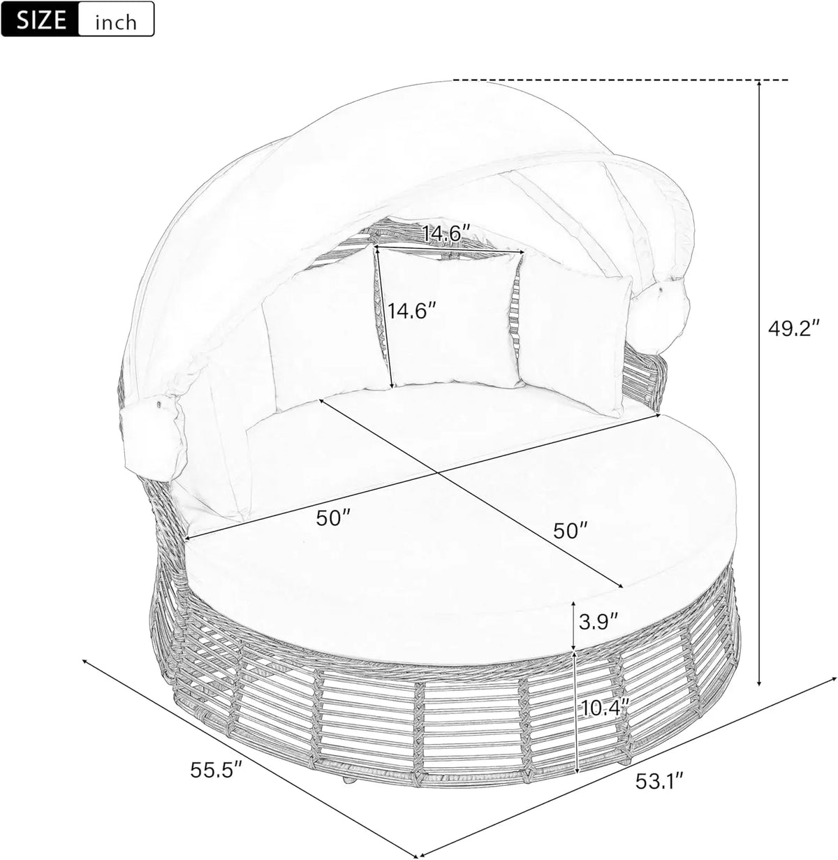 Outdoor Rattan Round Daybed With Retractable Canopy Removable Cushions by S And B Enterprise