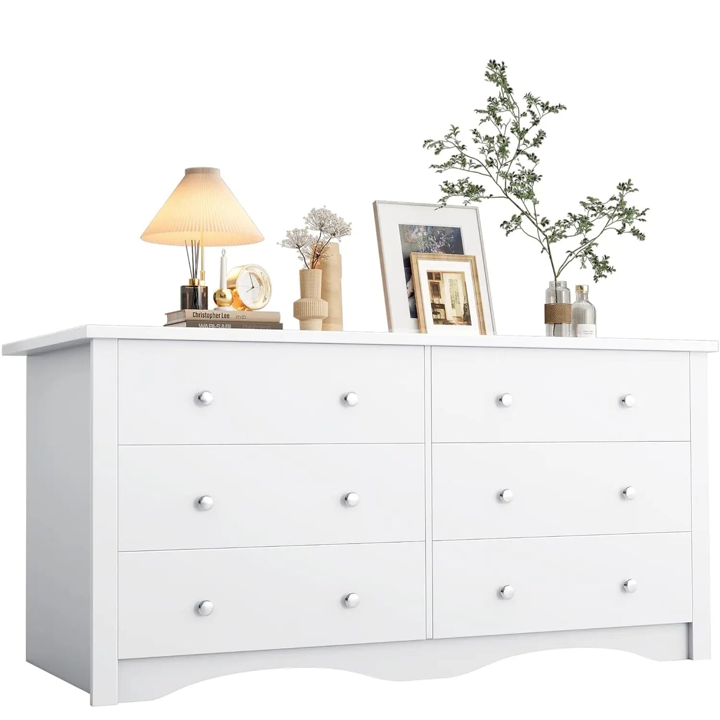 Six-Drawer Wood Dresser For Bedroom Hallway Storage And Organization