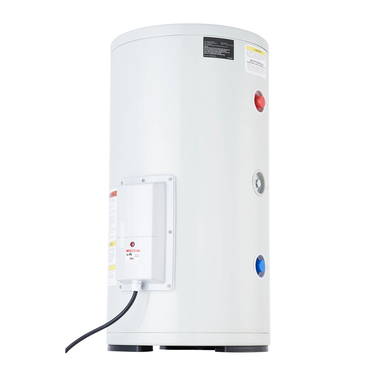 SucceBuy electric water heater, white tall tank with red control knob.