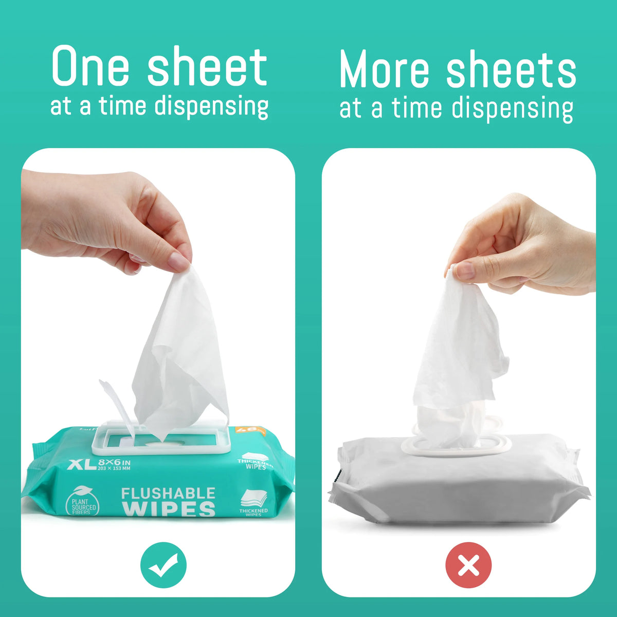 Flushable wet wipes by S And B Enterprise, 6 packs x 48 ct (288 wipes), thickened butt wipes in teal packaging
