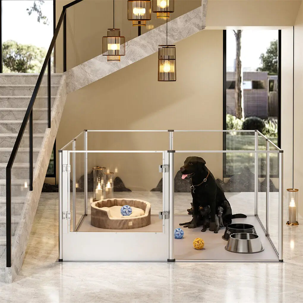 Unique Clear Acrylic Pet Playpen by S And B Enterprise with waterproof floor pad; indoor dog whelping pen