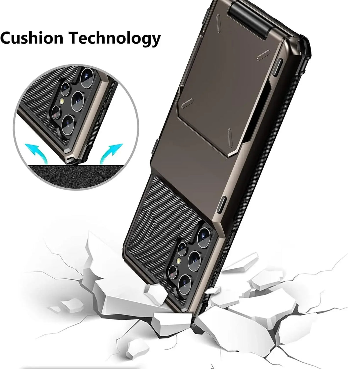 Wallet phone case with card holder for Samsung Galaxy S25/S24 series; dual-layer heavy-duty shockproof black rugged design