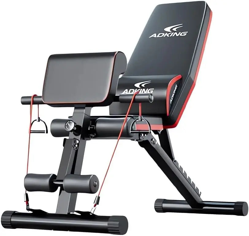 ADKING 13-in-1 adjustable folding dumbbell bench press sit-up chair, black and red home gym equipment
