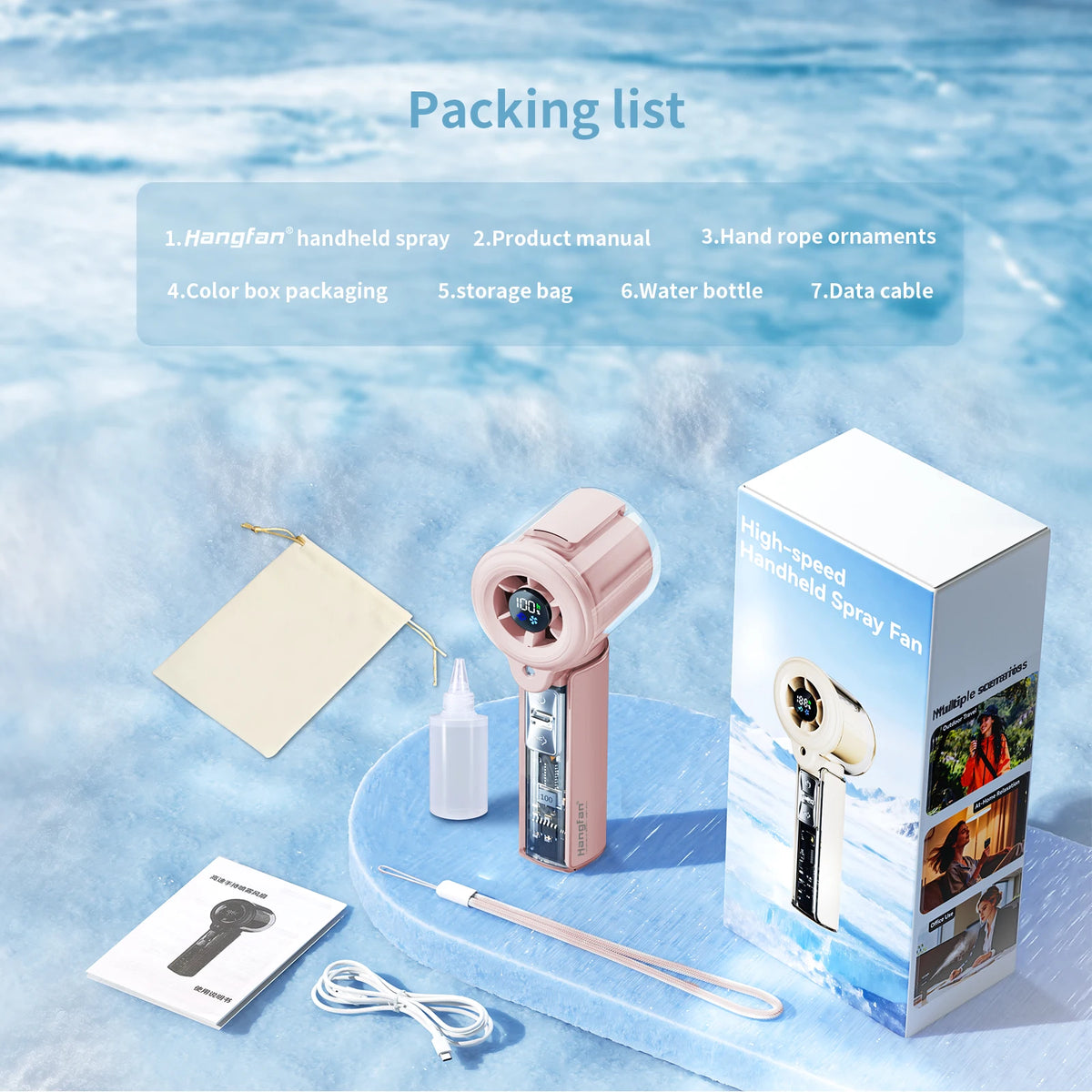Hangfan Portable Spray Handheld Fan With USB Rechargeable Battery by S And B Enterprise