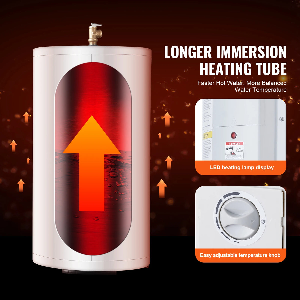 SucceBuy electric water heater 40/70L tank with LED display and knob control, white cylindrical unit