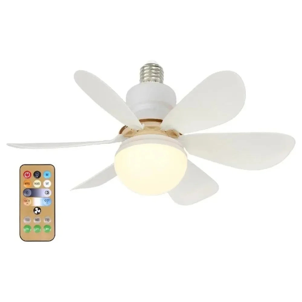 LED 40W ceiling fan light with remote control, white blades, E27 base, 85-265V