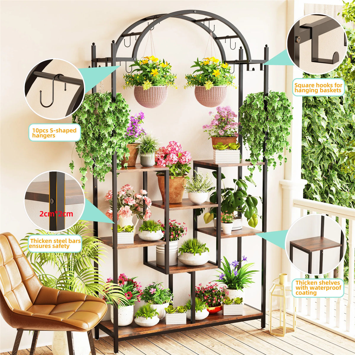 BINGOPAW 5-Tier Tall Indoor Plant Stand With Arched Metal Frame by S And B Enterprise