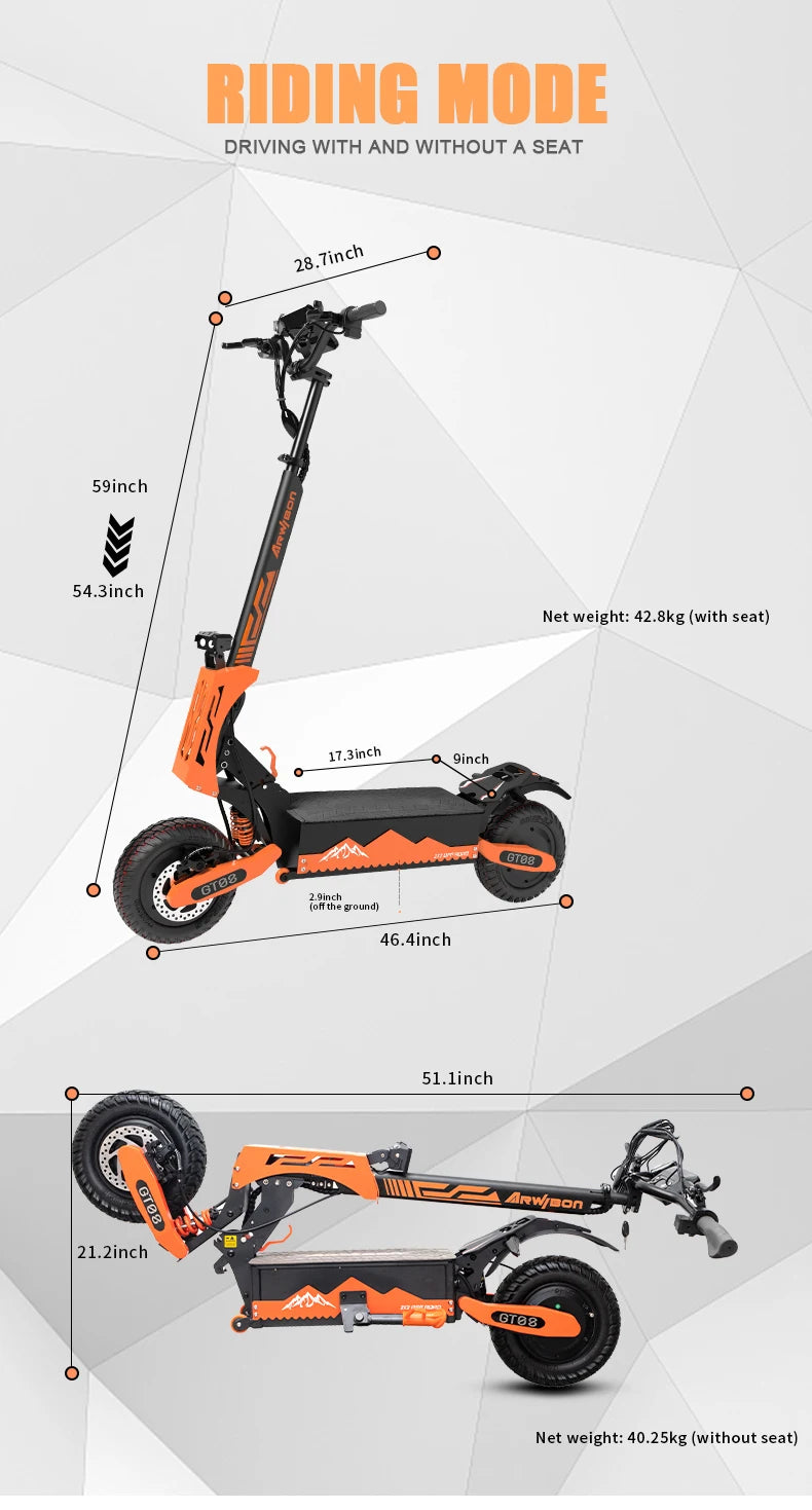 Arwibon 5600W Dual-Motor Electric Scooter 60V27AH With Top Speed 46MPH by S And B Enterprise