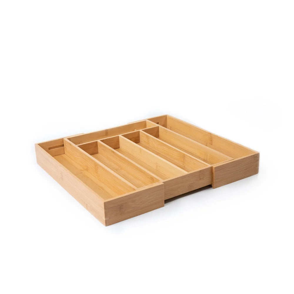 Natural Bamboo Expandable Silverware Organizer With Adjustable Compartments