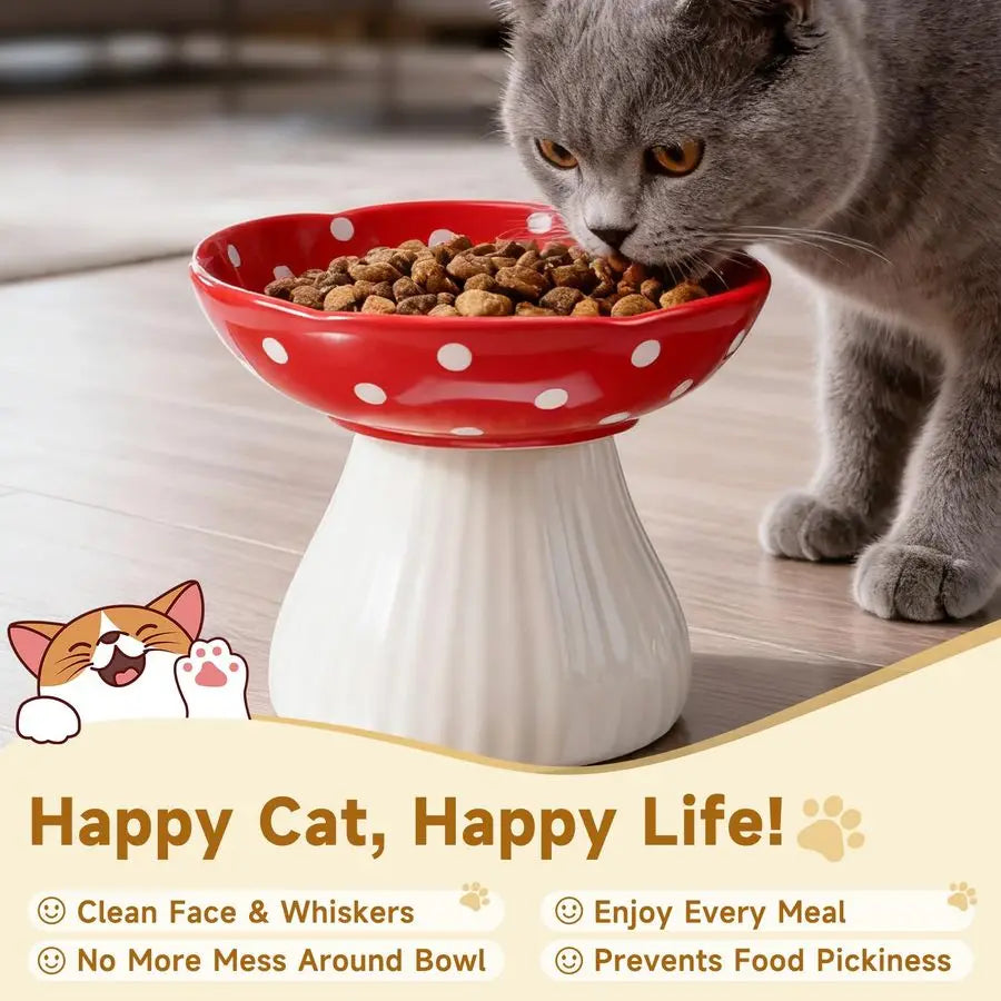 XMSJ Elevated Ceramic Cat Bowl Whisker Fatigue Relief