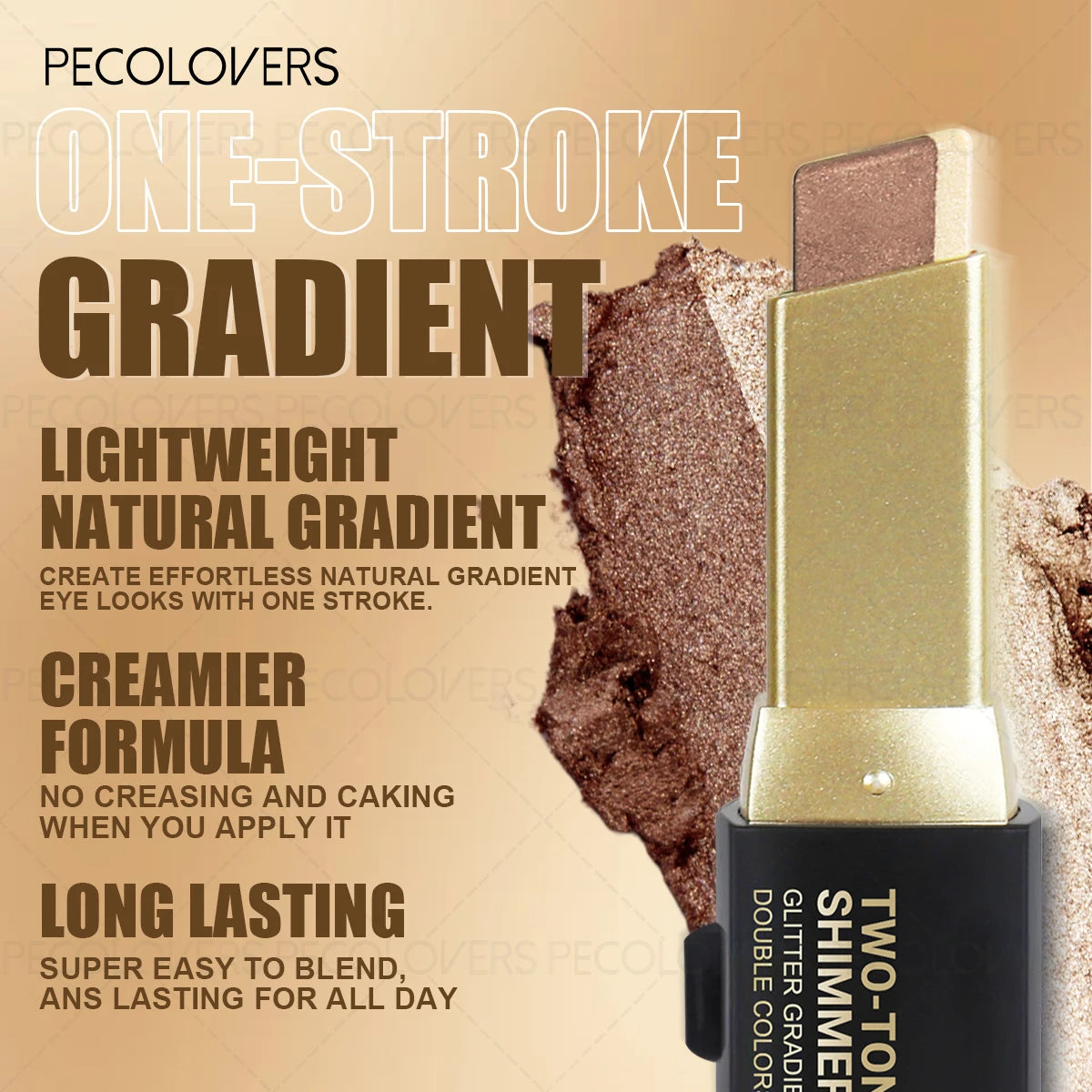 Two-color eye shadow stick set by S And B Enterprise with gold cap; brown and gold gradient, waterproof