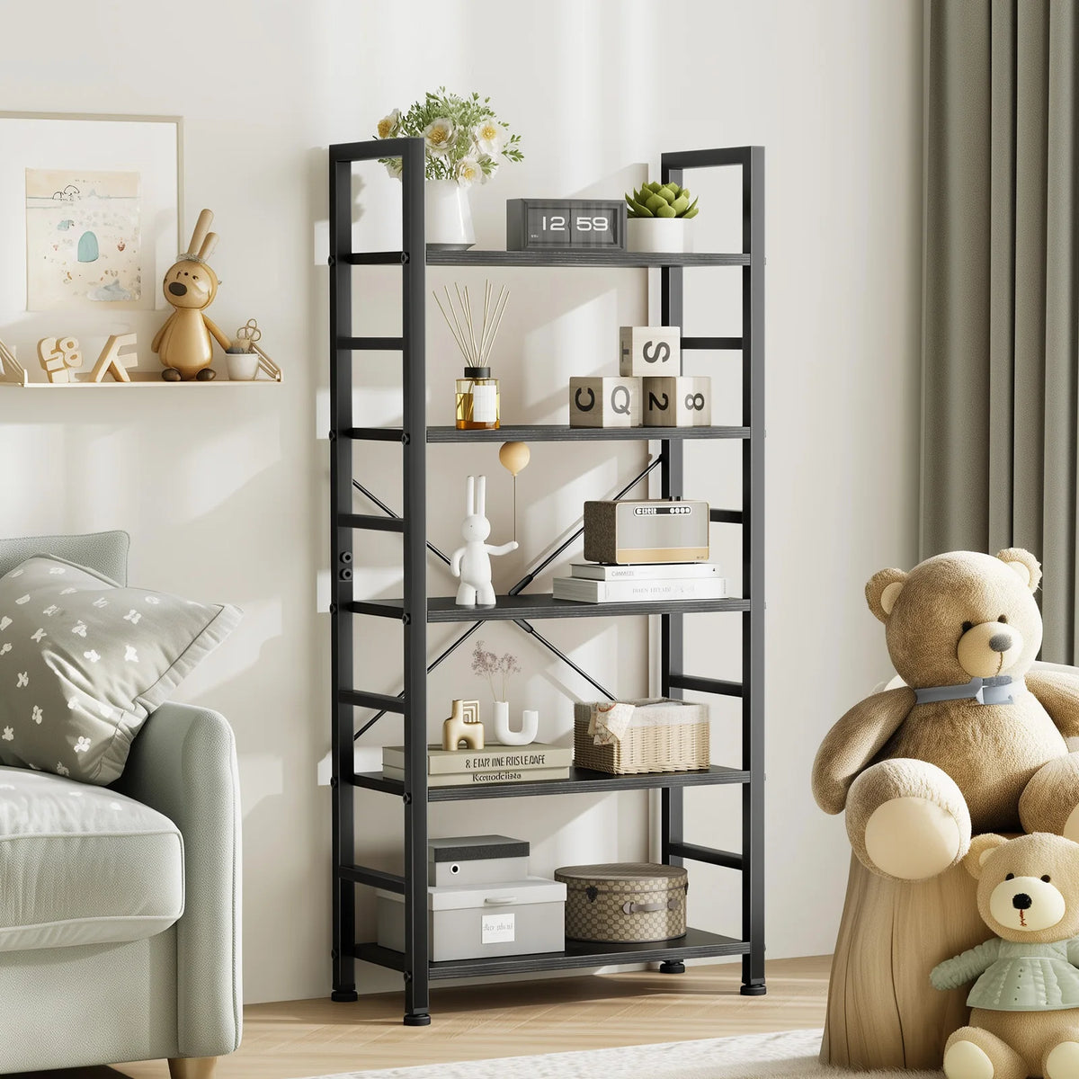 JHK 5 Tier Wooden Display Bookshelf Storage Standing Shelf Stable Frame Graduated Shelves for Organized Display for Living Room by S And B Enterprise