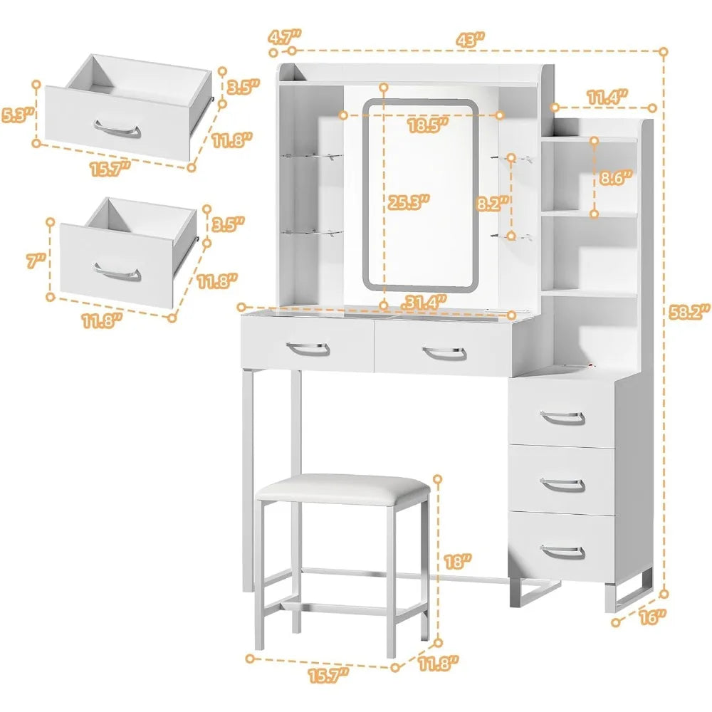 Glass Top Vanity Desk With LED Mirror And Wireless Charging by S And B Enterprise