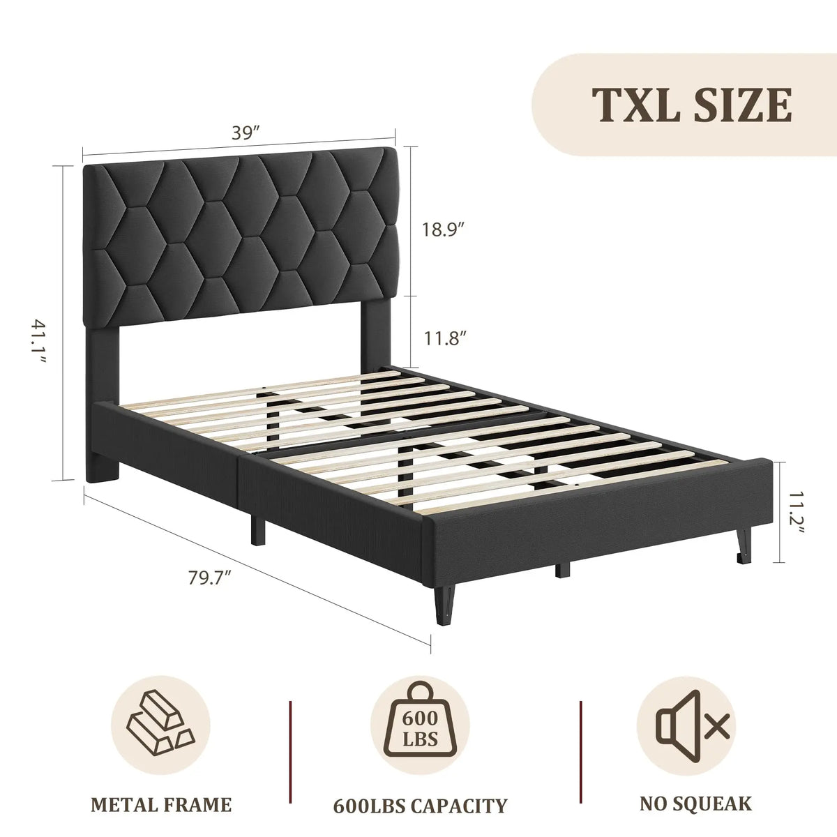 HiMISS Heavy Duty Upholstered Platform Bed Frame With Headboard