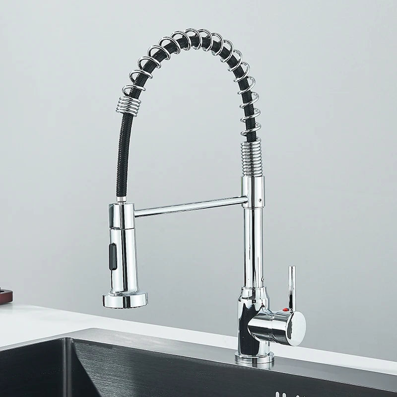 Black Flexible Kitchen Faucet Pull Down Spring Hot Cold Water Mixer Tap 360° Swivel Stream Sprayer Nozzle Kitchen Sink Tap Crane