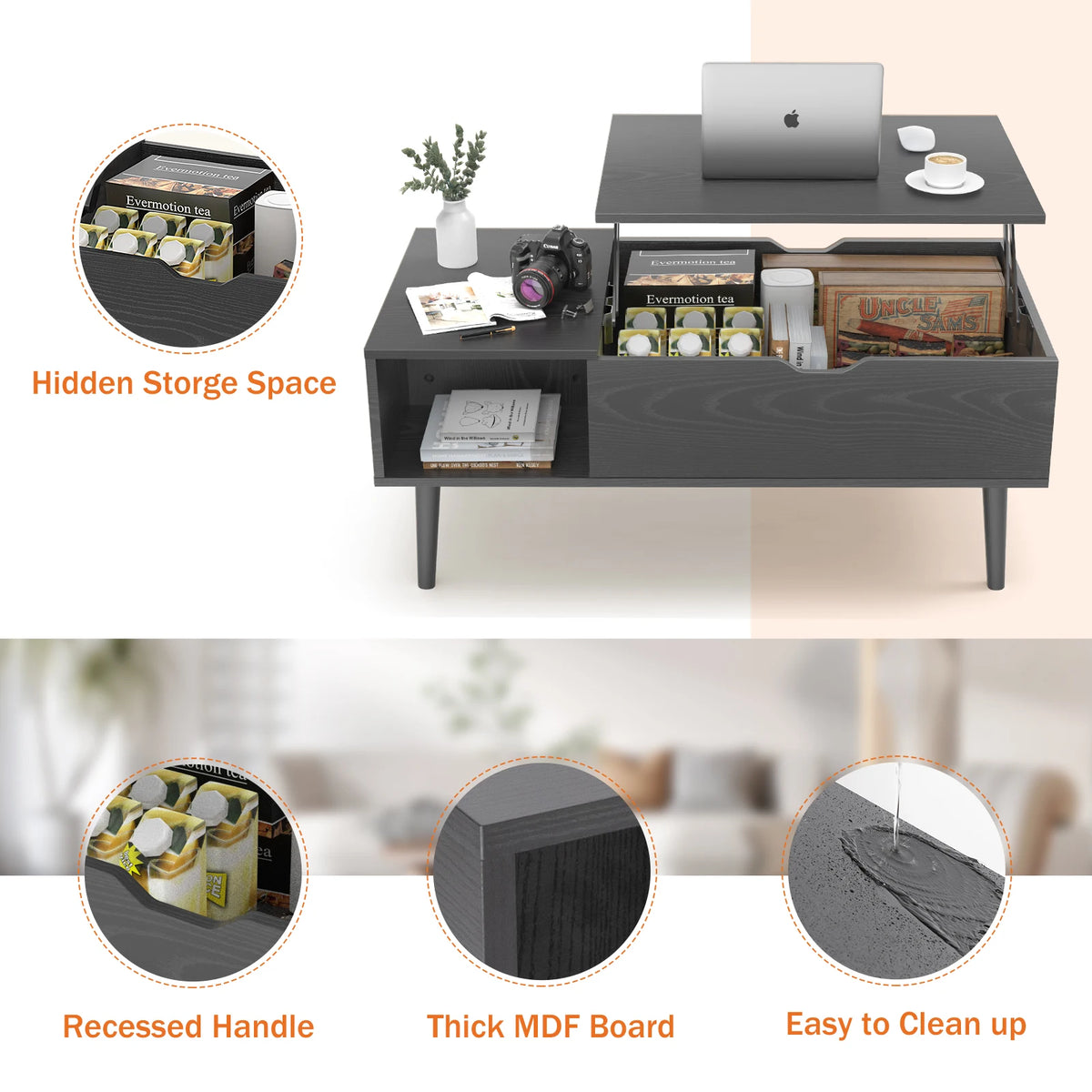 JHK Lift Top Coffee Table With Storage Modern Living Room by S And B Enterprise