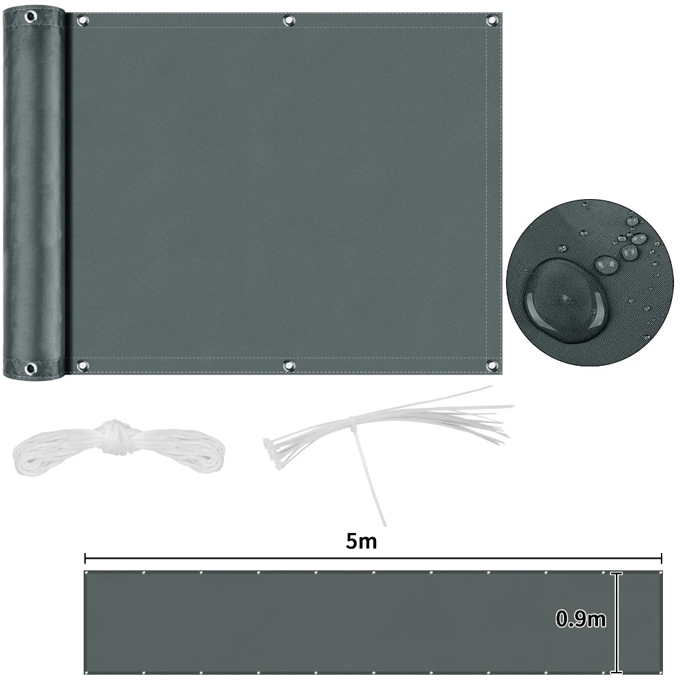 Fence privacy screen, heavy-duty windscreens, 5m long by 0.9m high gray mesh fabric with grommets; includes ties