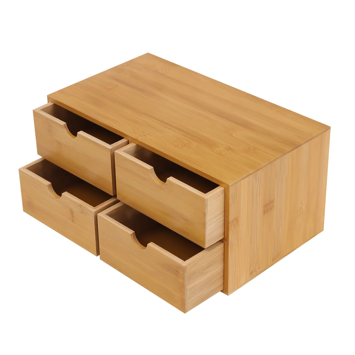 Elegant bamboo desk organizer with 4 drawers in natural finish for office or home use