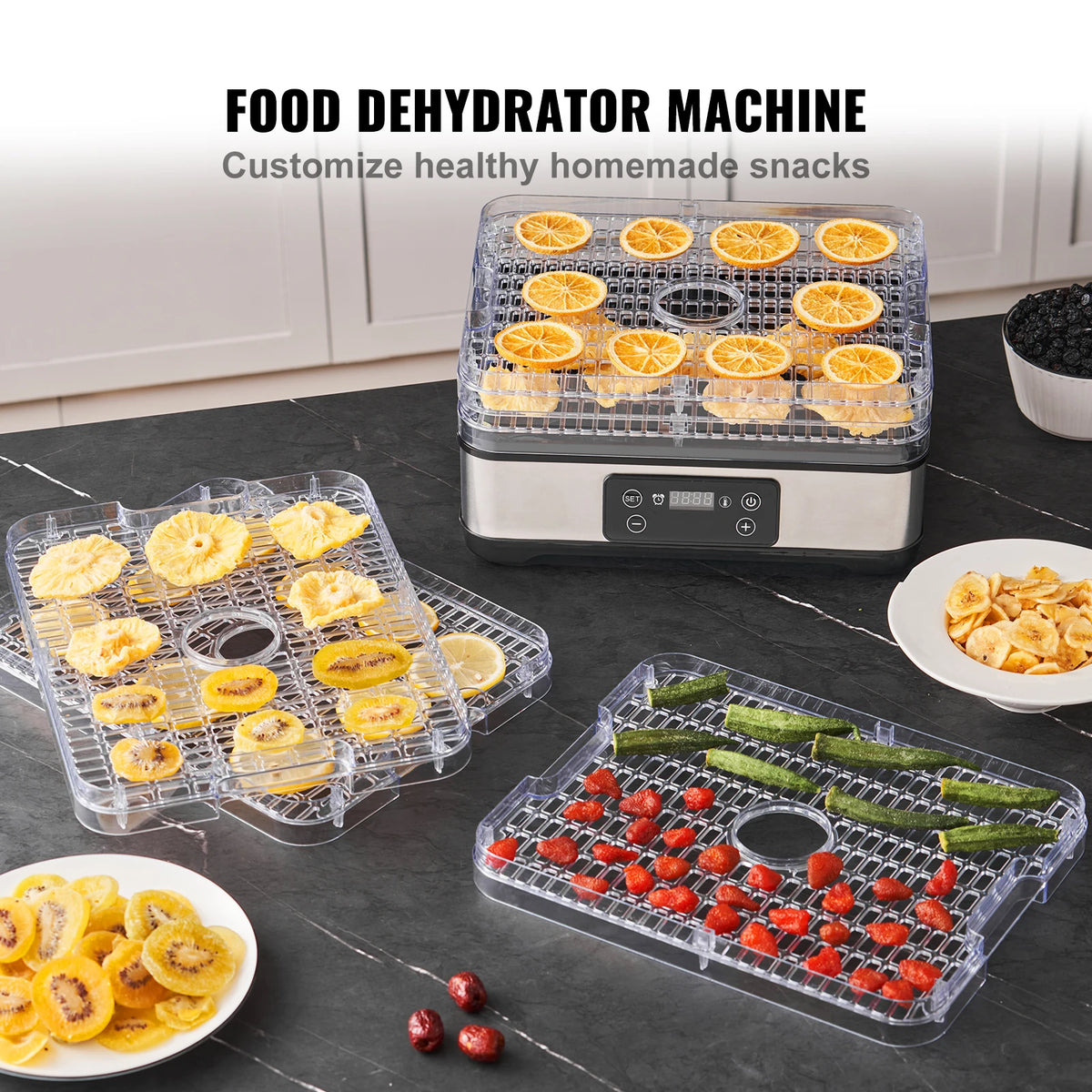 SucceBuy 5-tray stainless steel food dehydrator with digital timer and temperature control