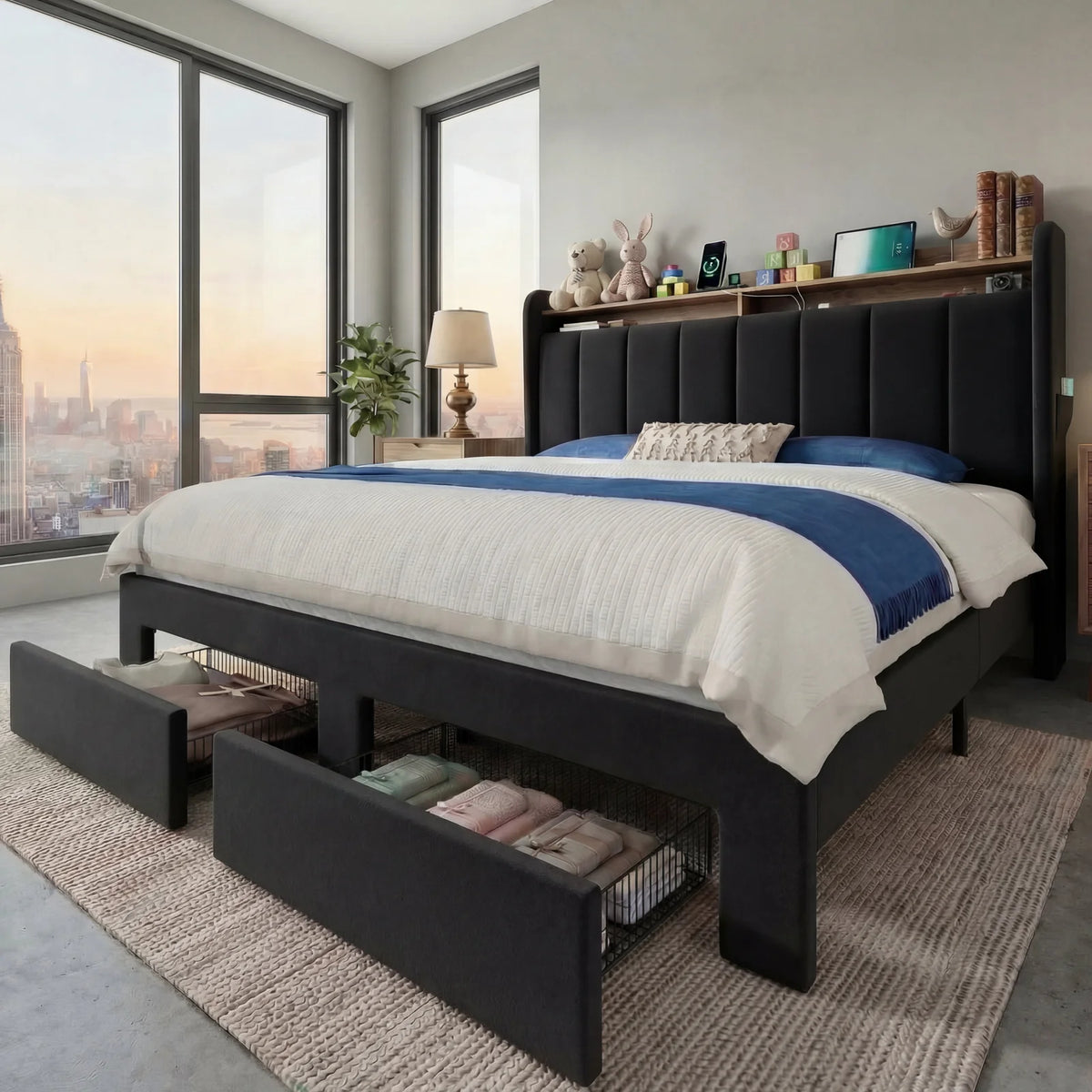 HOOMIC Bed Frame With Storage Drawers, Shelves, And LED Lighting by S And B Enterprise