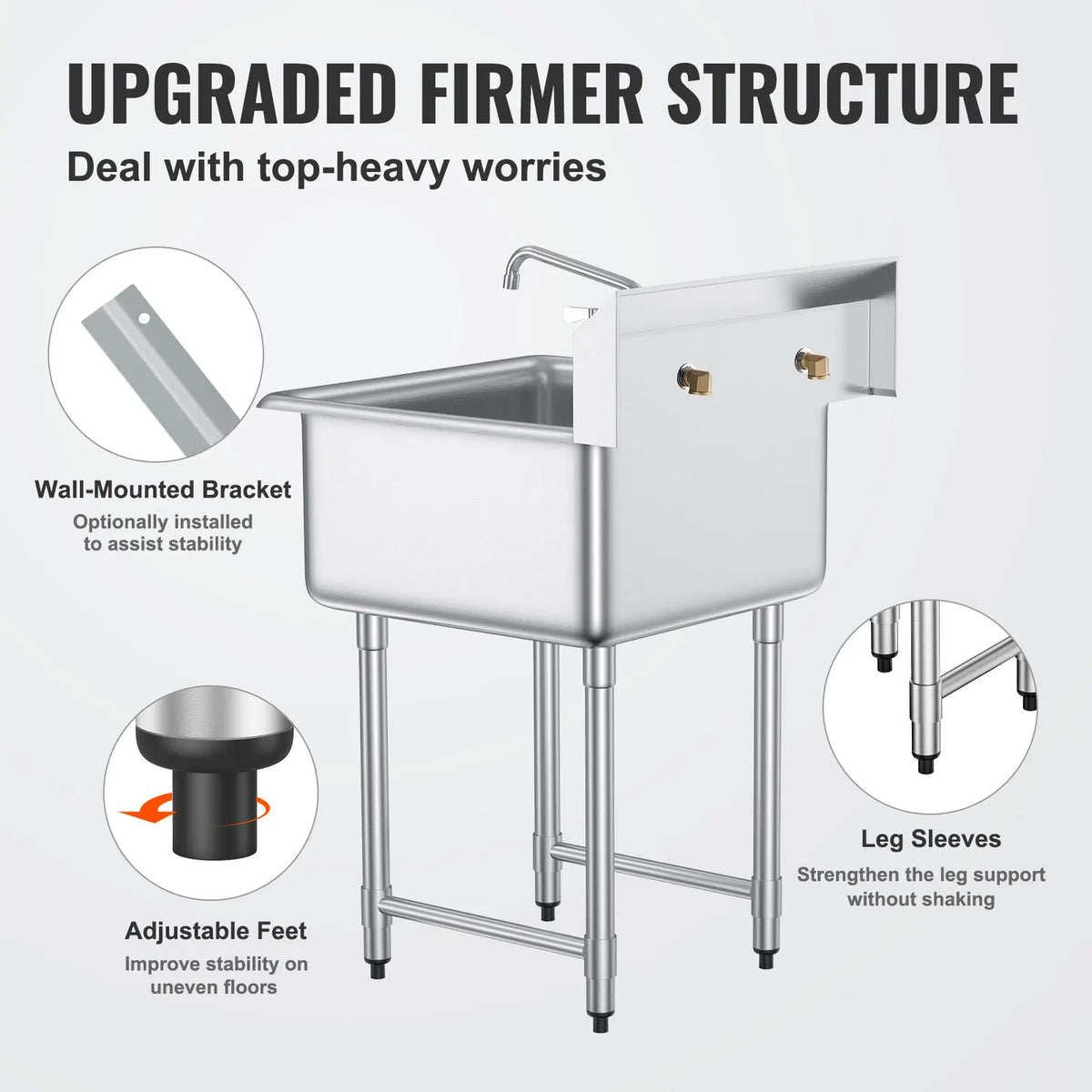 SucceBuy Stainless Steel Kitchen Prep & Utility Sink 1 Compartment Restaurant Commercial Steel Sink w/Faucet for Restaurant Home by S And B Enterprise