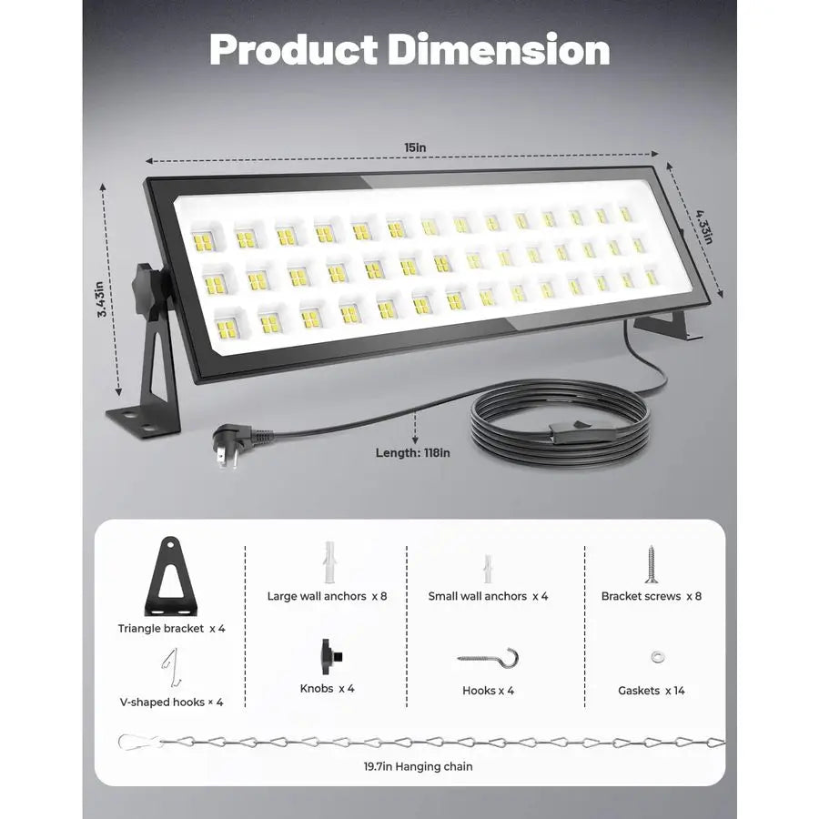Pack Linkable LED Shop Lights, Ultra Bright 100W 15000LM Aluminum Plug in Garage Light w 9.84ft Power Cord, 6000K Work Light for