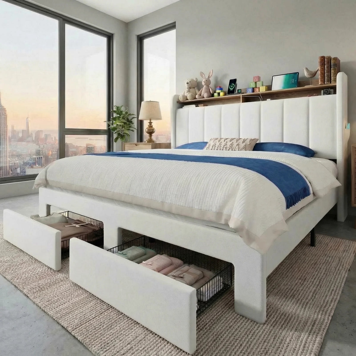 HOOMIC Bed Frame With Storage Drawers, Shelves, And LED Lighting by S And B Enterprise