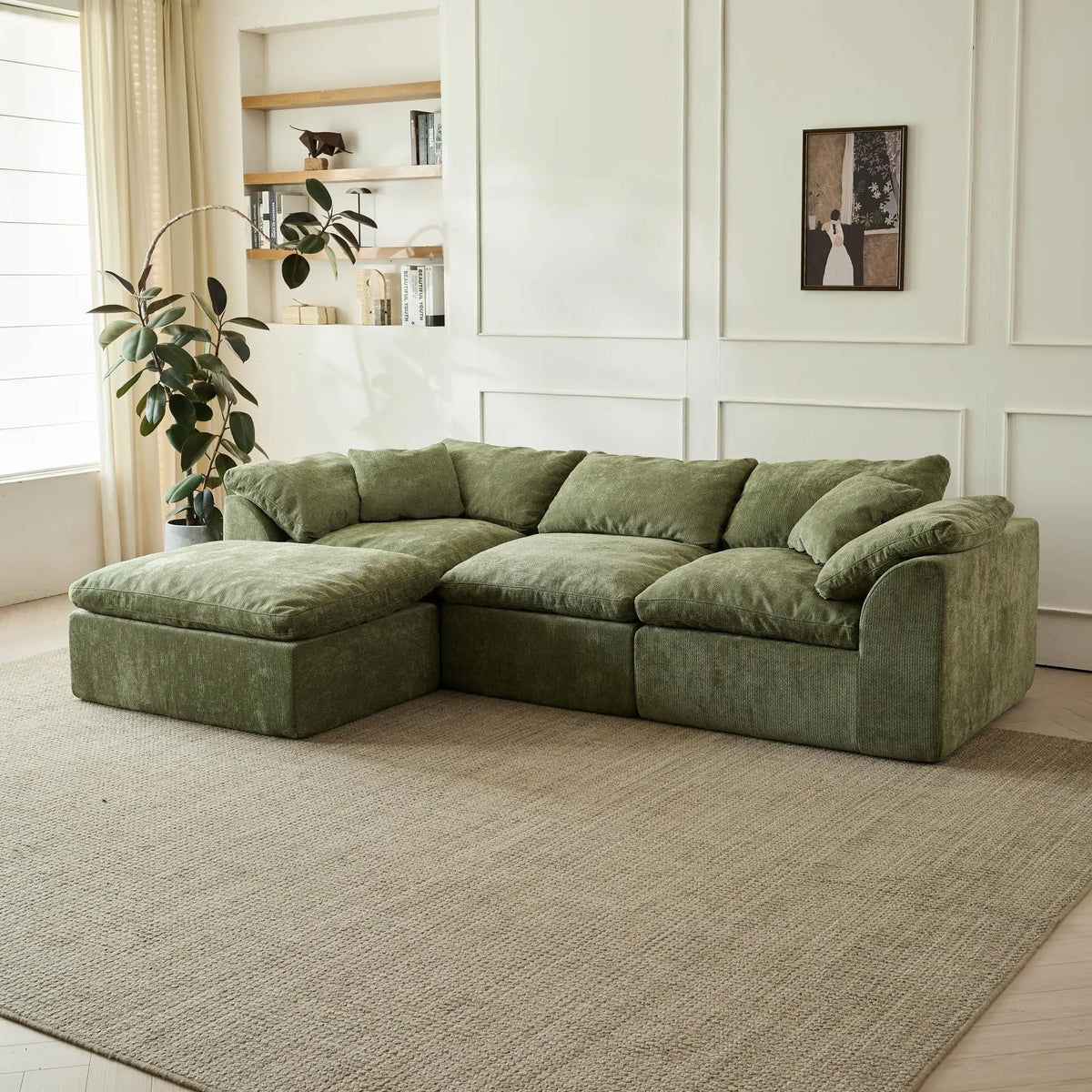 Yeflixvrau Modern Cloud L-Shaped Chenille Sectional Sofa With Ottoman by S And B Enterprise