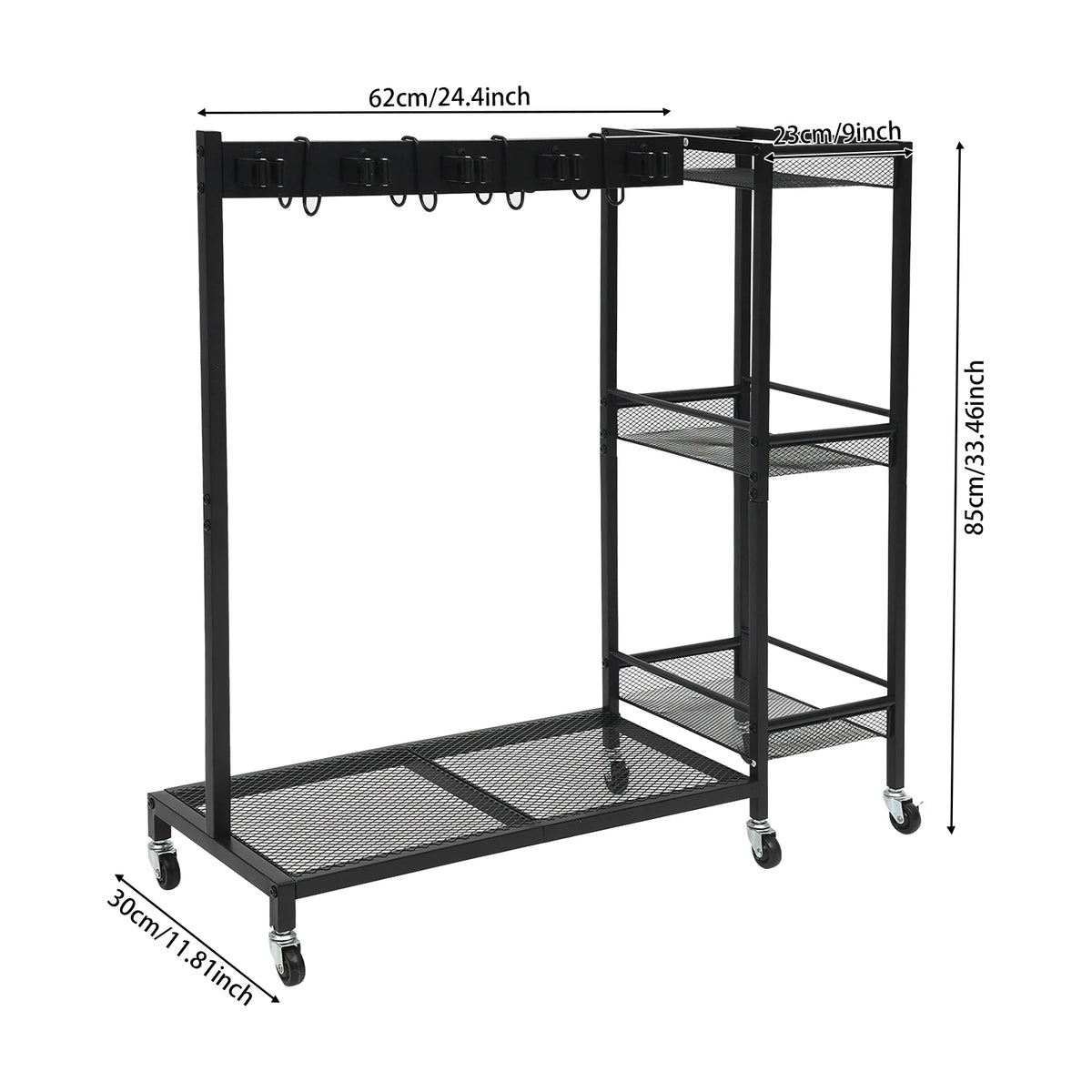 Iron Cleaning Tool Storage Cart On 6 Wheels With Hooks And Shelves by S And B Enterprise