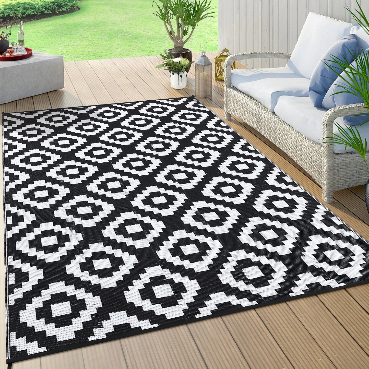 StudysetCN Outdoor Geometric Plastic Straw Rug Waterproof Patio Mat