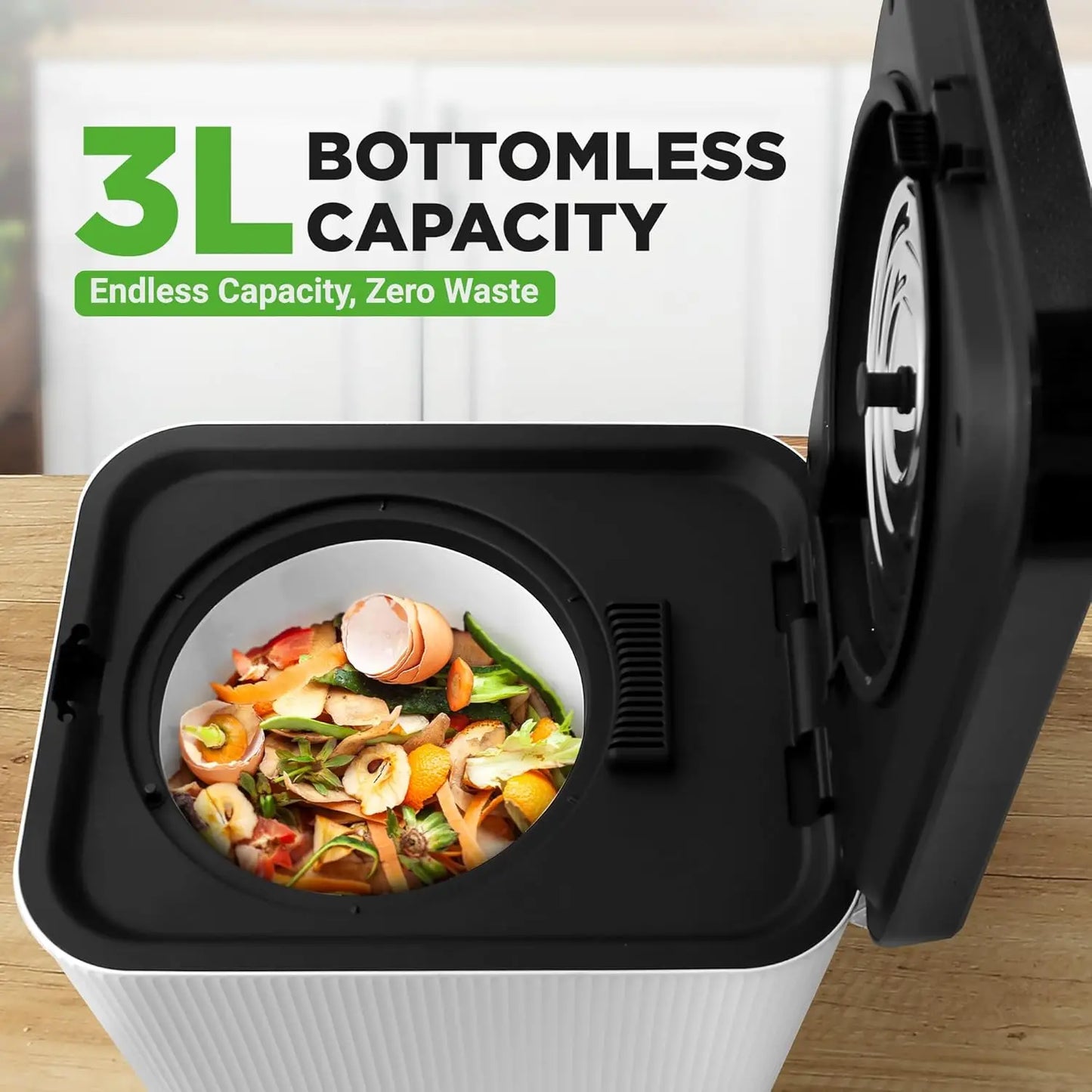 Electric Kitchen Composter With One-Button Operation Odorless Waste Bin