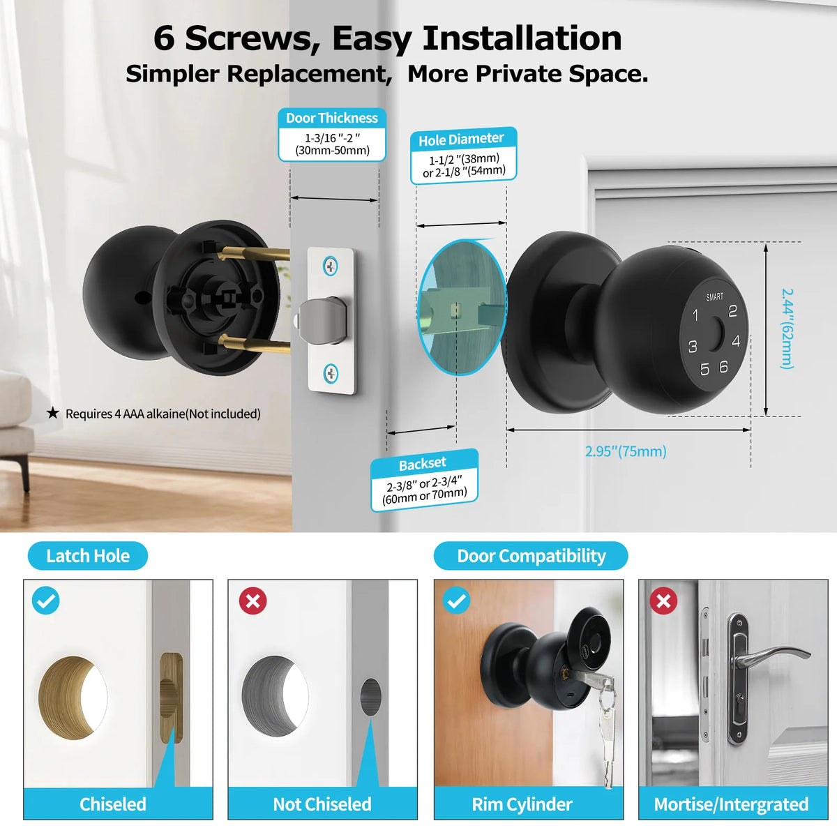 Viladepot smart door lock with touchscreen keypad on a black exterior knob; visible interior mounting plate and screws.