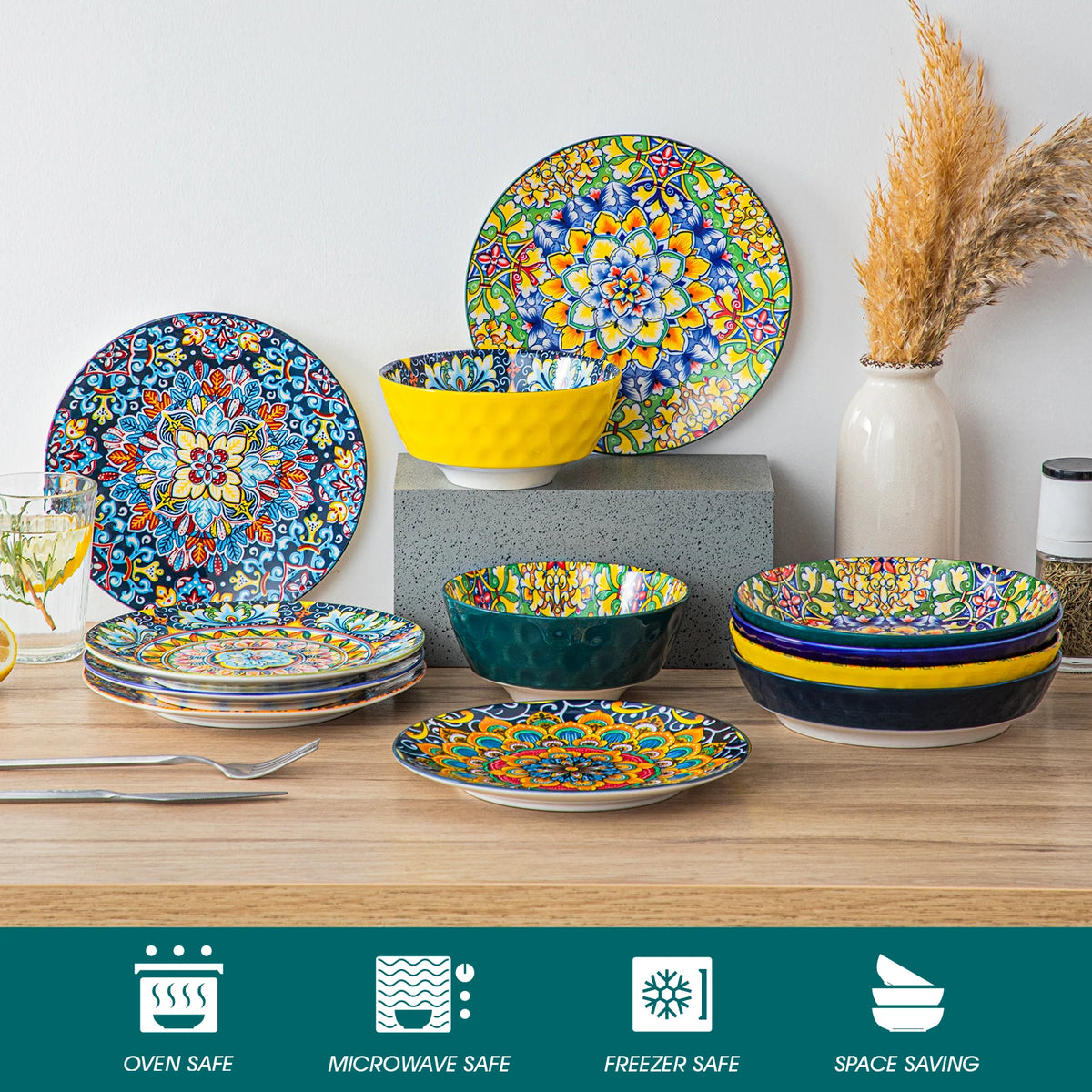 MALACASA Ceramic Dinnerware Set Bohemian Style For Six by S And B Enterprise
