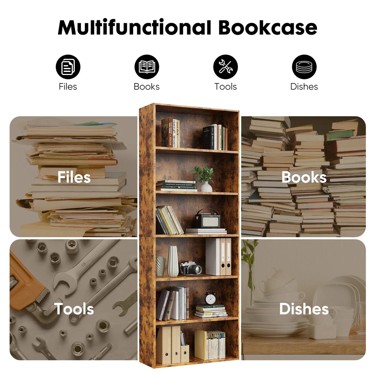 JHK 6 Tier Wooden Shelf Bookcase by S And B Enterprise