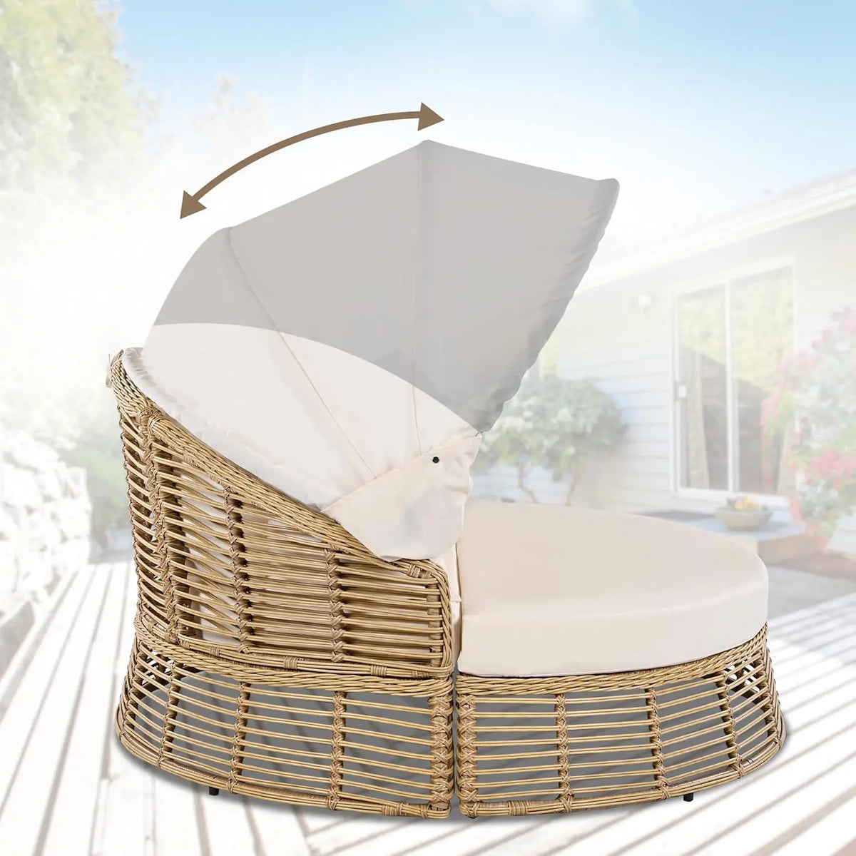 Outdoor Rattan Round Daybed With Retractable Canopy Removable Cushions by S And B Enterprise