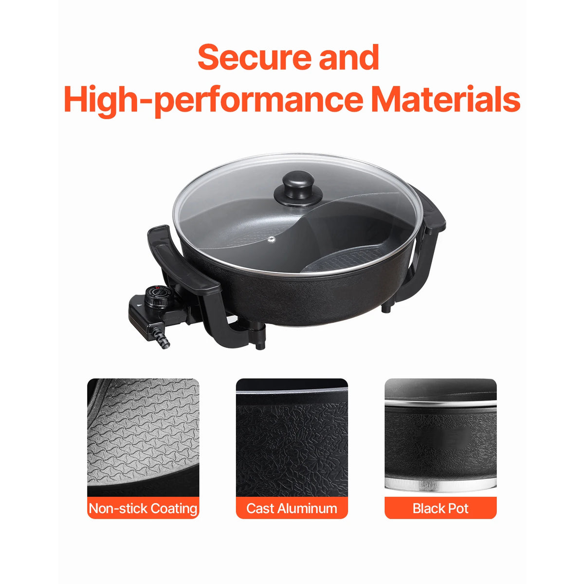 SucceBuy electric hot pot with divider glass lid, 5 L, non-stick coating