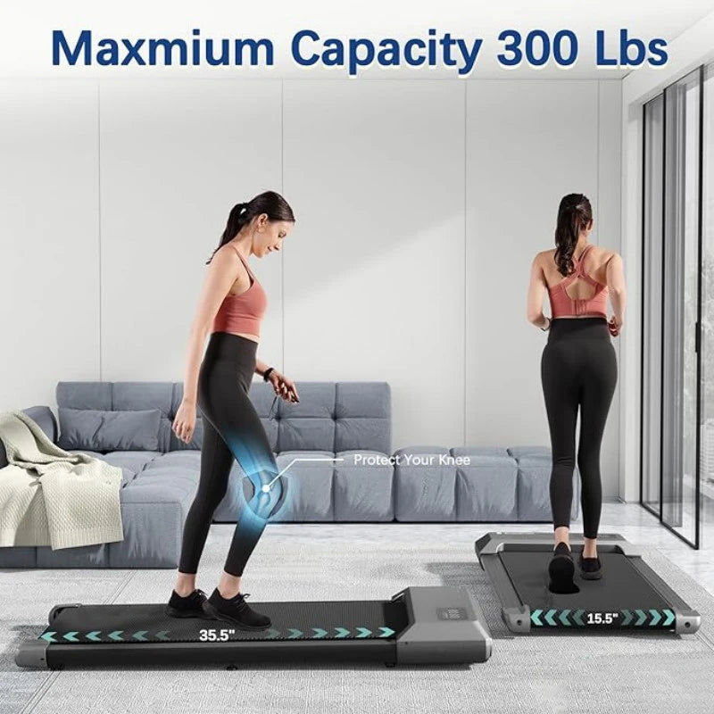 S And B Enterprise 2-in-1 home treadmill pair: black-gray walking pad and compact treadmill, 300 lb capacity