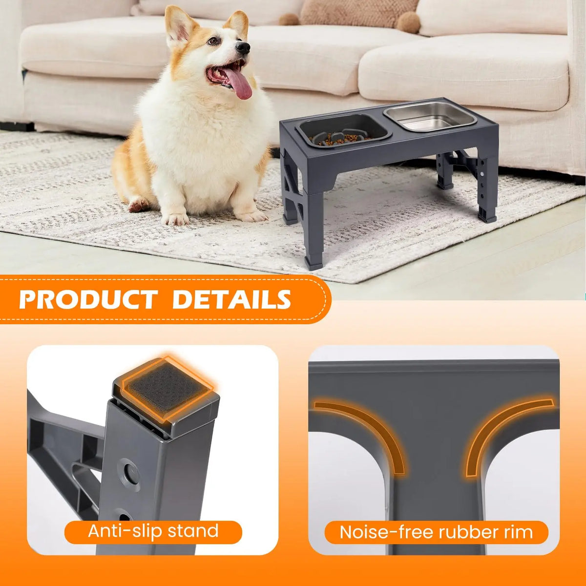 Non Slip Elevated Slow Feeder Dog Bowls With Foldable Stand by S And B Enterprise