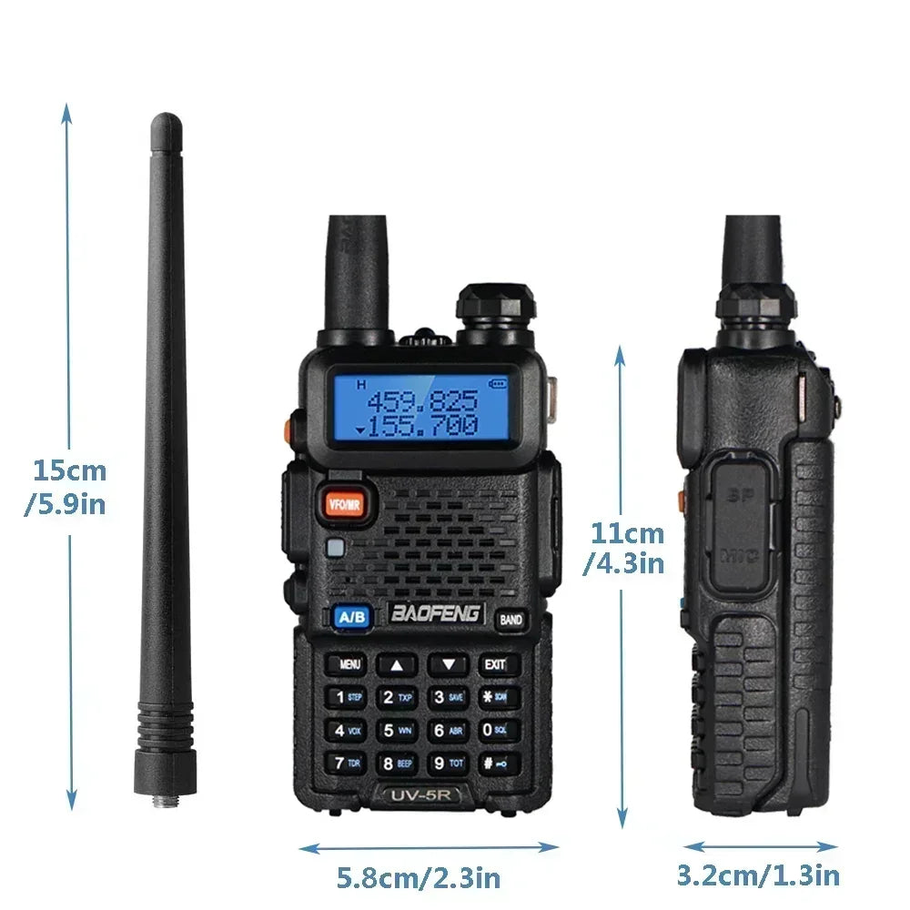 4-pack Baofeng UV-5R handheld dual-band radios, black with blue LCD display
