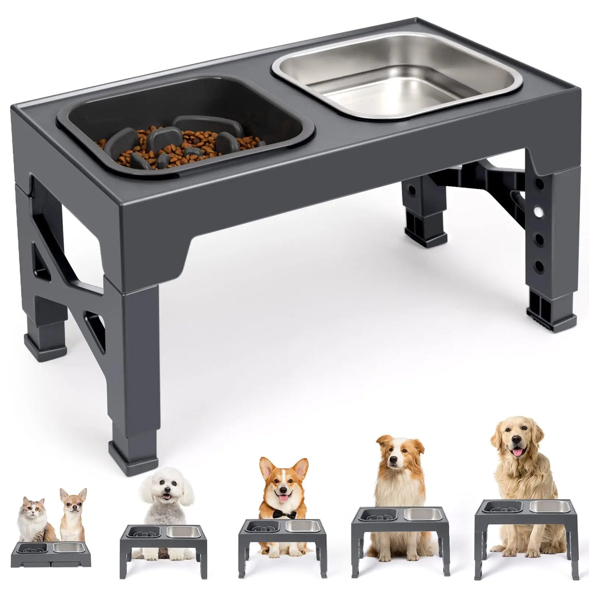 Non Slip Elevated Slow Feeder Dog Bowls With Foldable Stand by S And B Enterprise