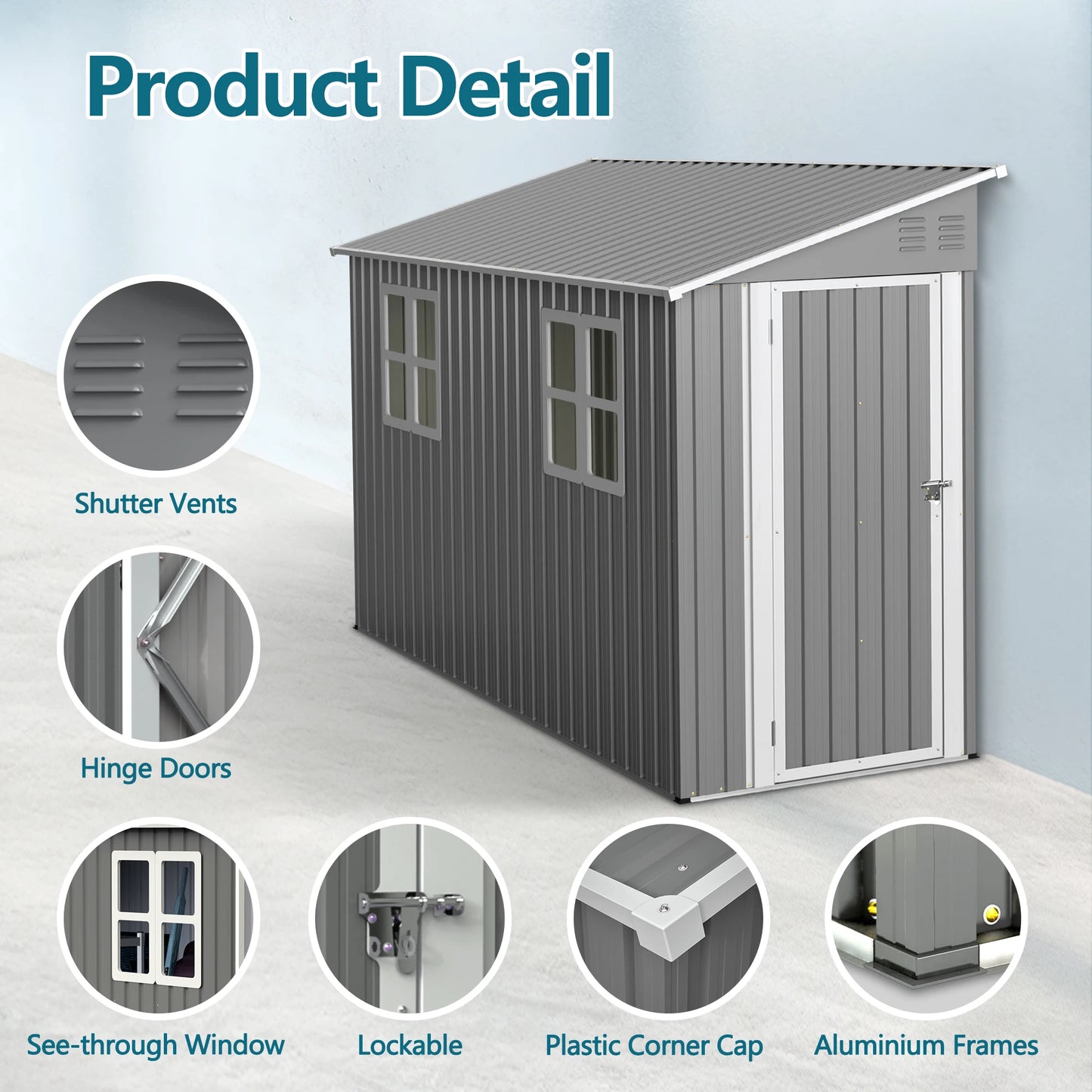 LZBEITEM Lockable Galvanized Steel Outdoor Shed Weatherproof Storage