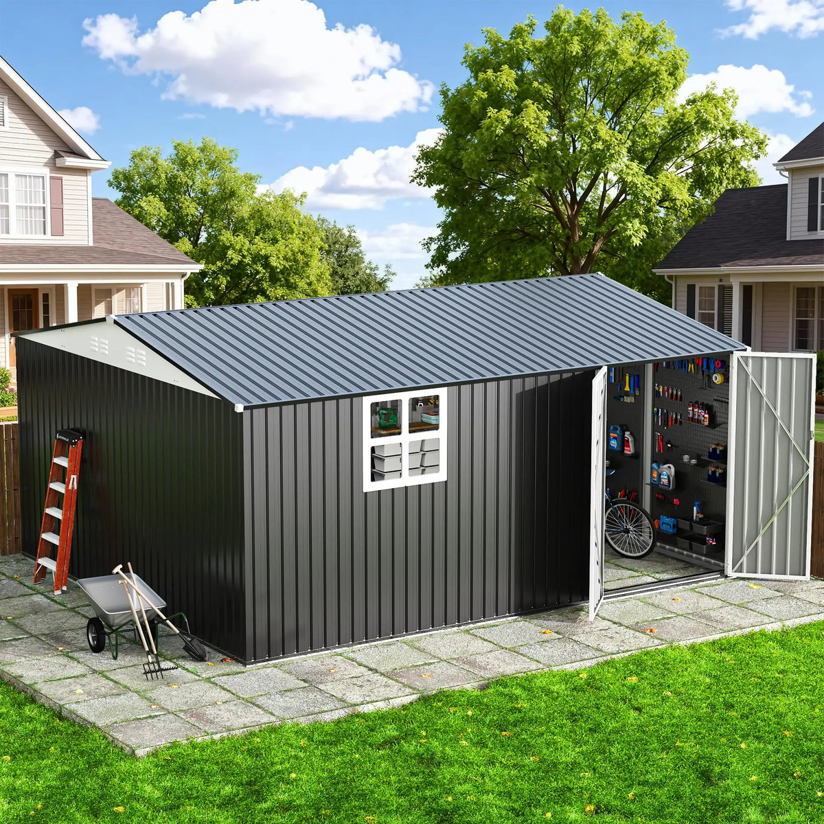 VIWAT Outdoor Metal Storage Shed With Lockable Door And Window by S And B Enterprise