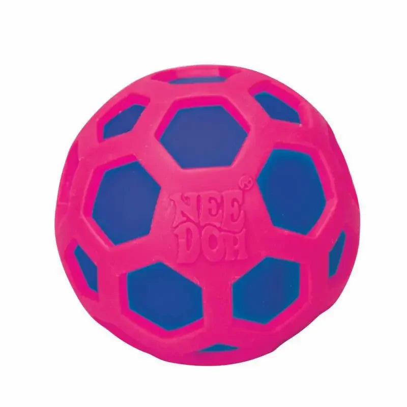 Schylling Needoh atomic stress relief ball squishy toy, pink with blue geometric panels