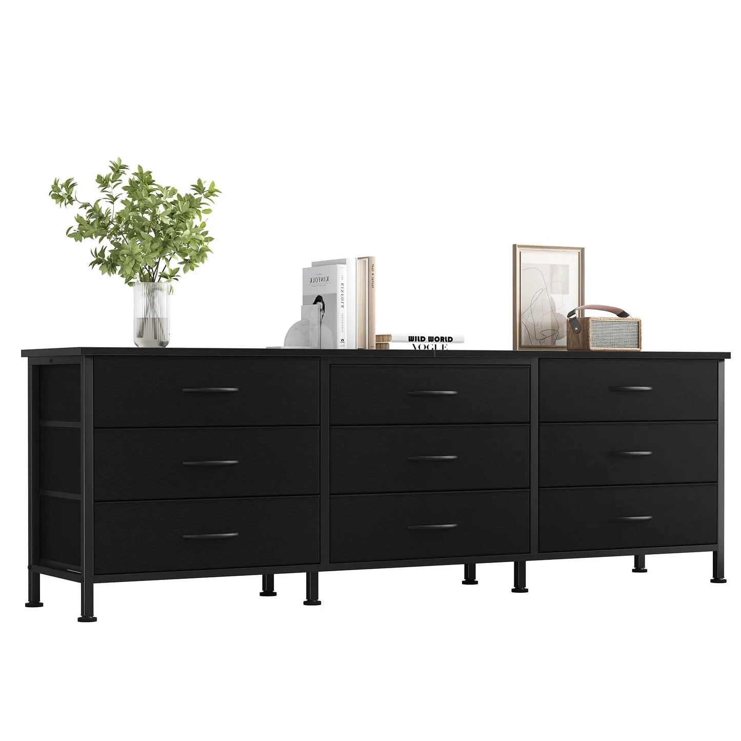 JHK Cabinet For Living Room With 9 Fabric Drawers Long Entertainment Center Up to 75 Inch TV Storage Display Of Furniture by S And B Enterprise