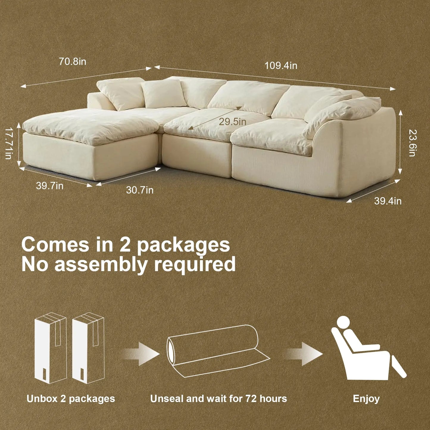 Yeflixvrau Modern Cloud L-Shaped Sofa Sectional With Ottoman