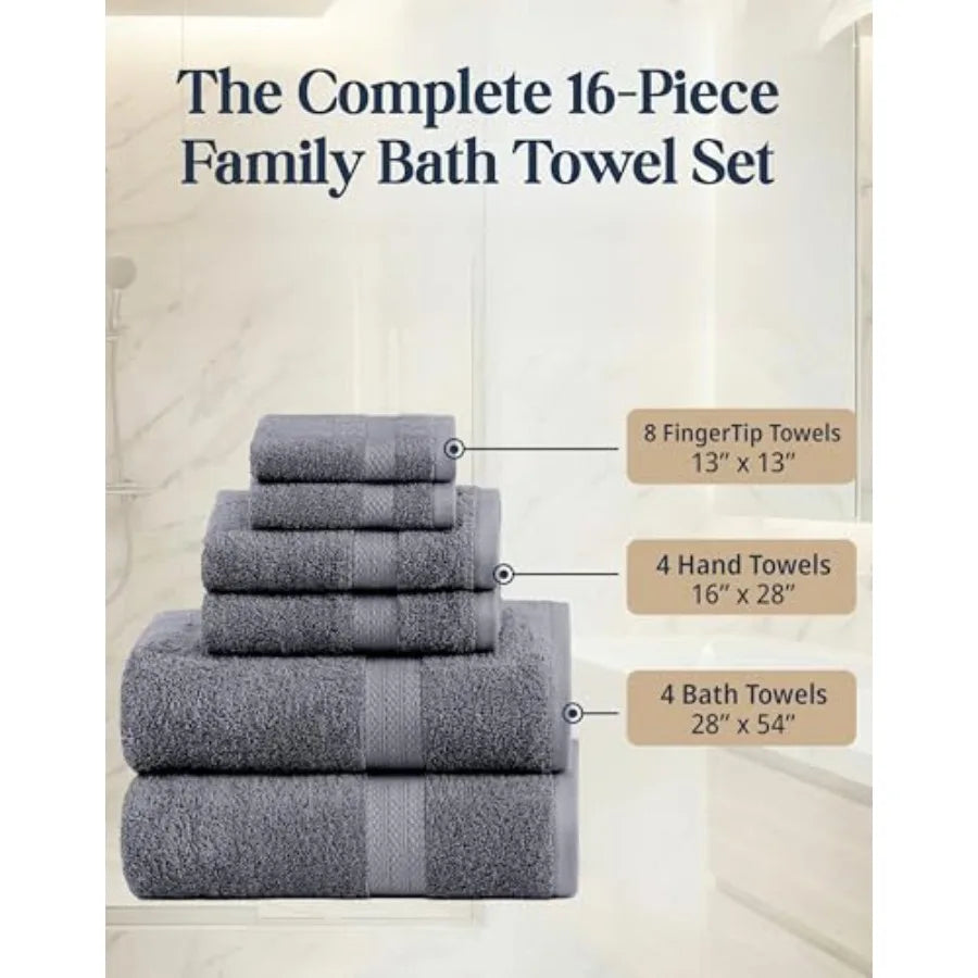 Luxury 16-Piece Bath Towel Set With Washcloths Included by S And B Enterprise
