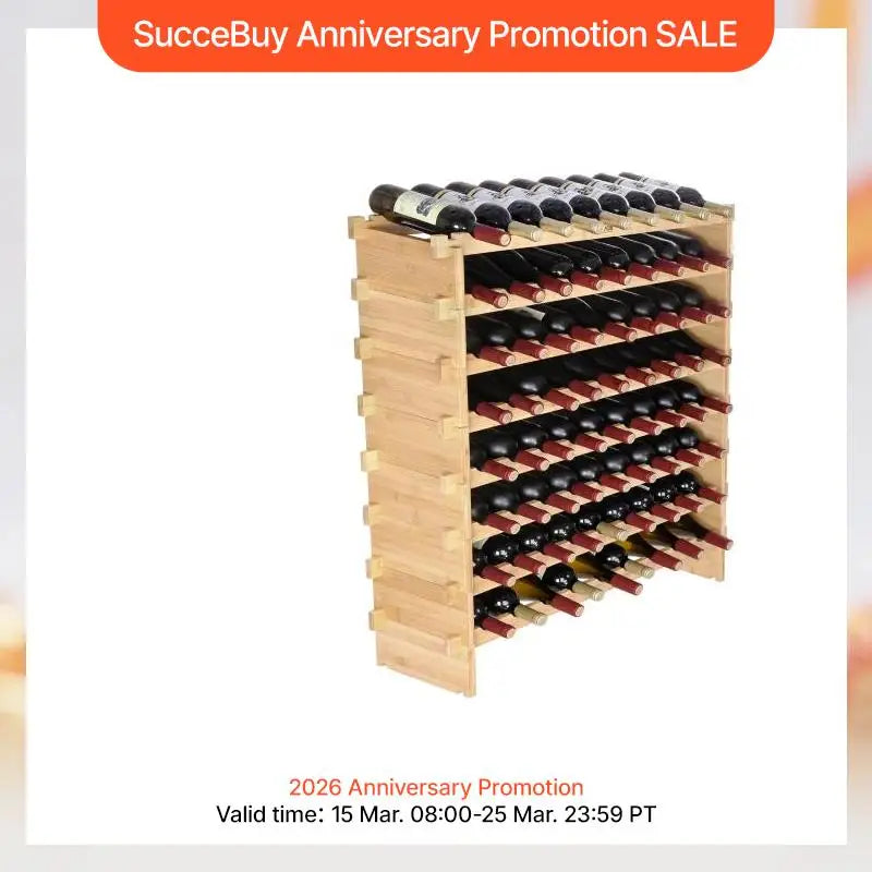 SucceBuy 8-Tier Bamboo Stackable Wine Rack Free Standing Storage by S And B Enterprise