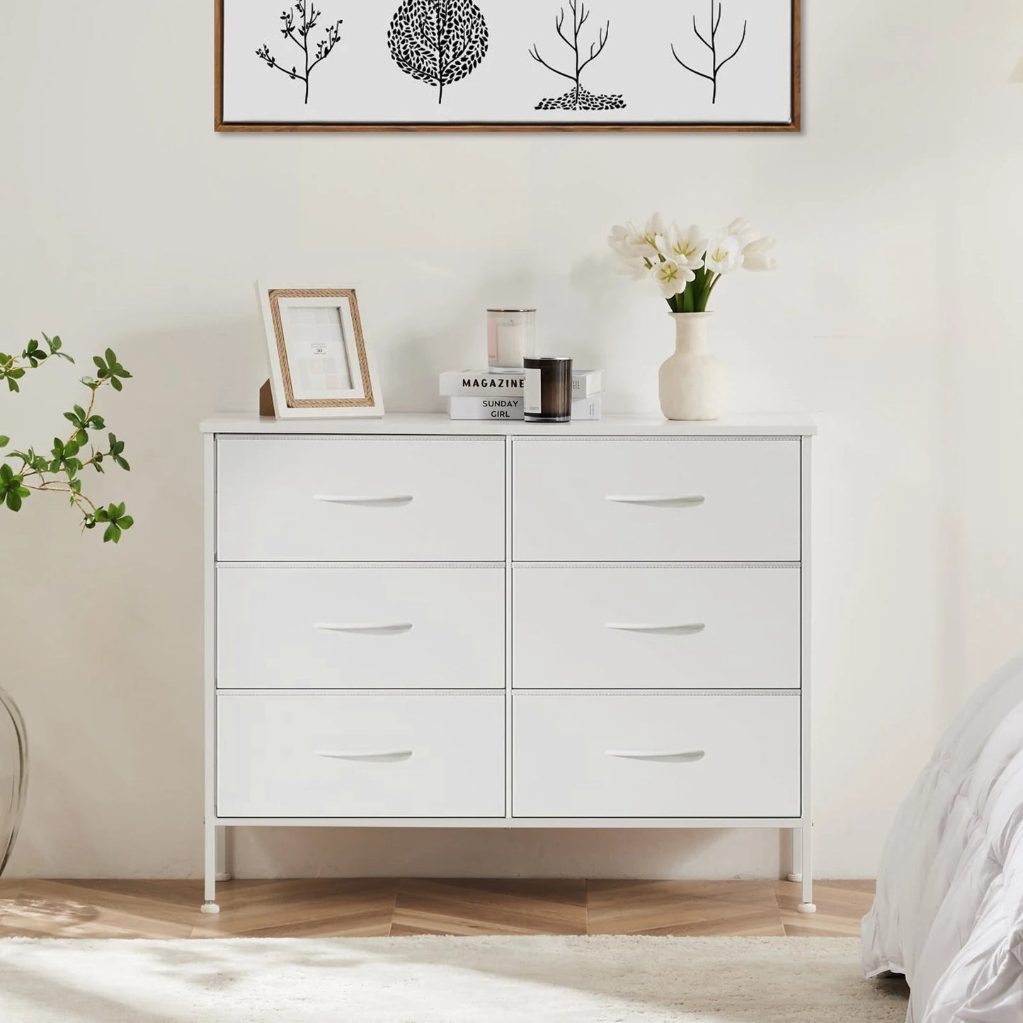 JHK Six Drawer Fabric Cabinet For Living Room Storage And Organization