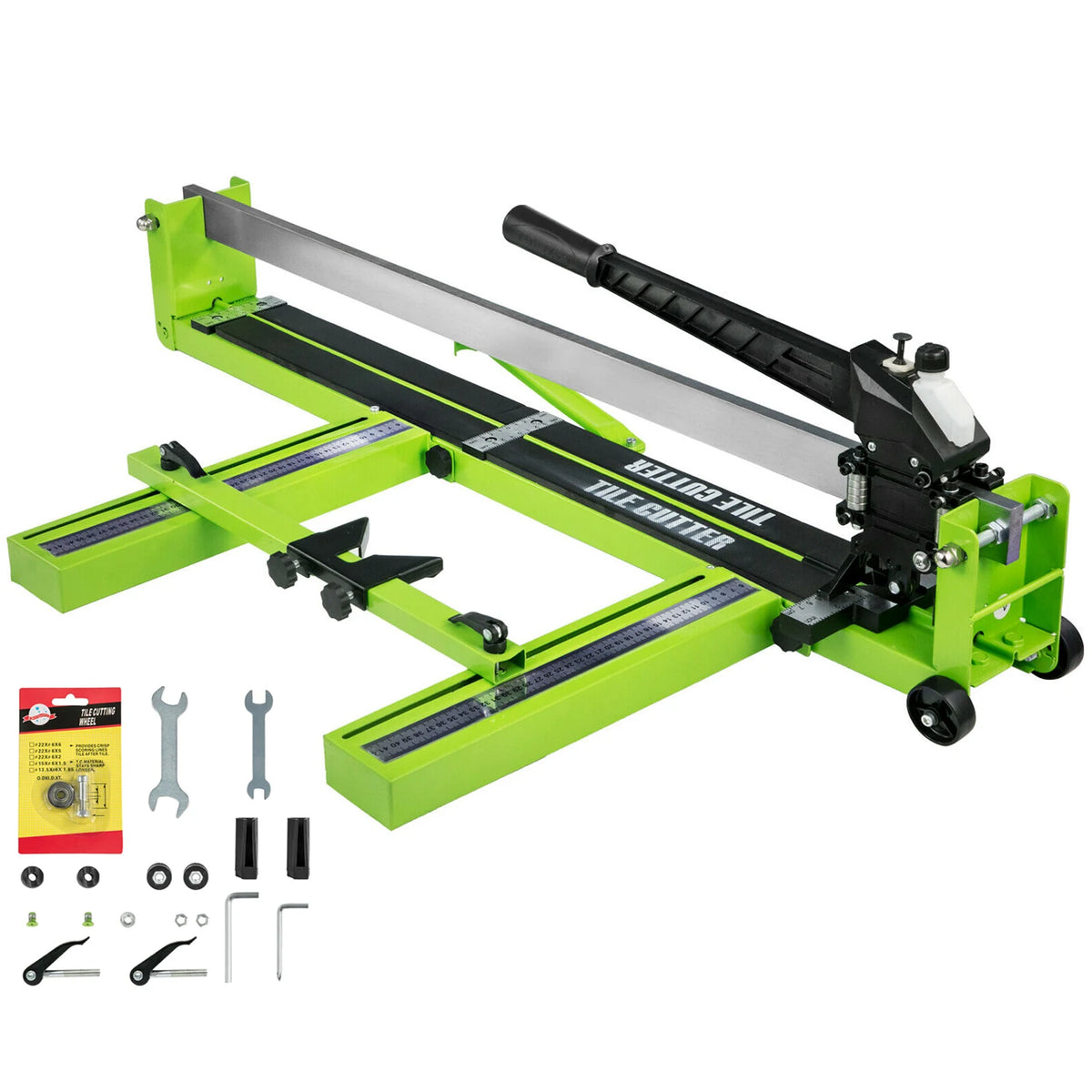 Manual tile cutter by SucceBuy with infrared laser guidance in lime-green frame for porcelain tile cutting