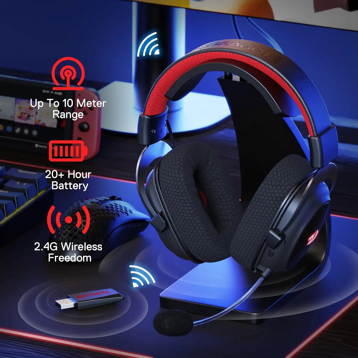 Redragon H510 PRO Zeus-X RGB Wireless Gaming Headset 7.1 Surround Sound 53MM Audio Drivers Multi Platforms Headphone by S And B Enterprise